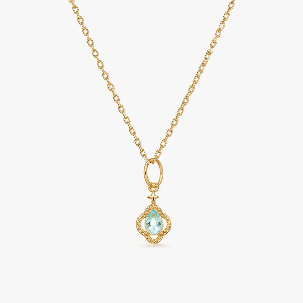 Aquamarin Kette aus 925er Silber vergoldet mit ornamentalem Anhänger
