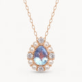 Aquamarin Kette aus 925er Silber 18K rosévergoldet mit Tropfenanhänger und Perlenoptik