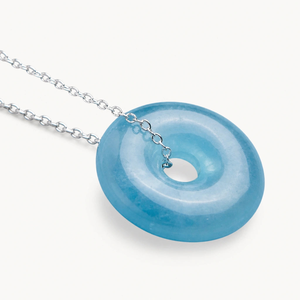 Aquamarin Kette aus 925er Silber mit rundem Donut-Anhänger