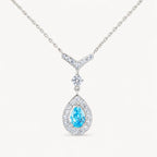 Aquamarin Halskette aus 14K Weißgold mit tropfenförmigem Anhänger und Ziersteinen