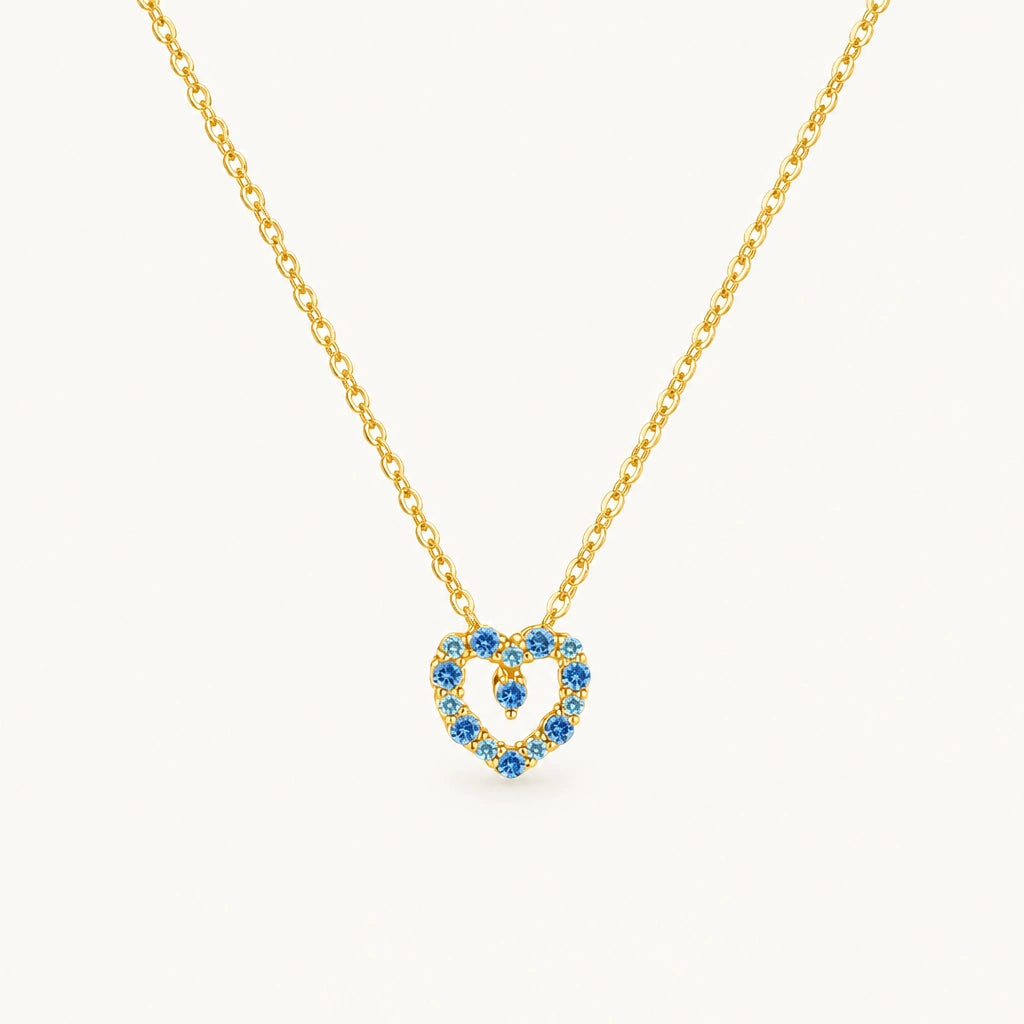 Kette mit Aquamarin-Imitat aus 925er Silber mit herzförmigem Anhänger