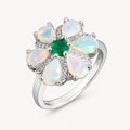 Opal Ring aus 925er Silber mit Smaragd und sechs tropfenförmigen Opalen