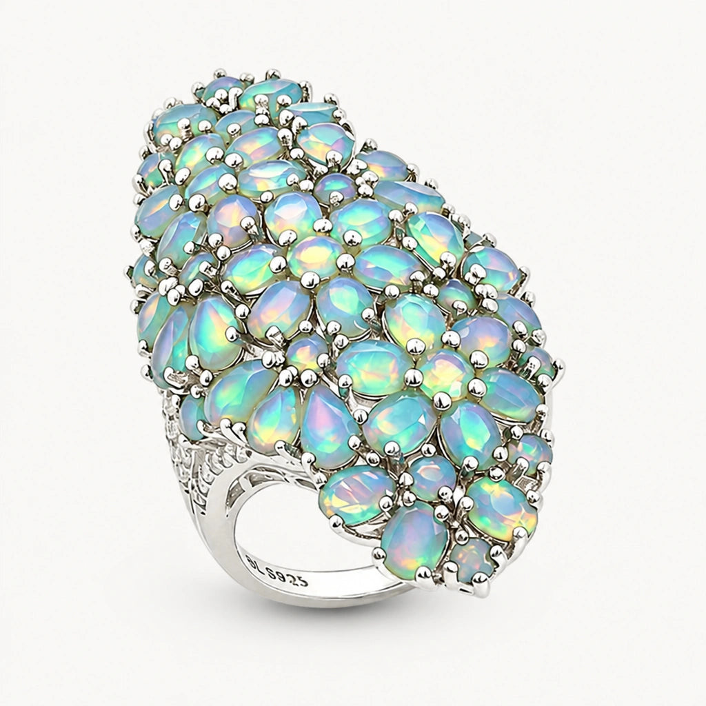 Opal Ring aus 925er Silber mit vollflächigem Opalbesatz