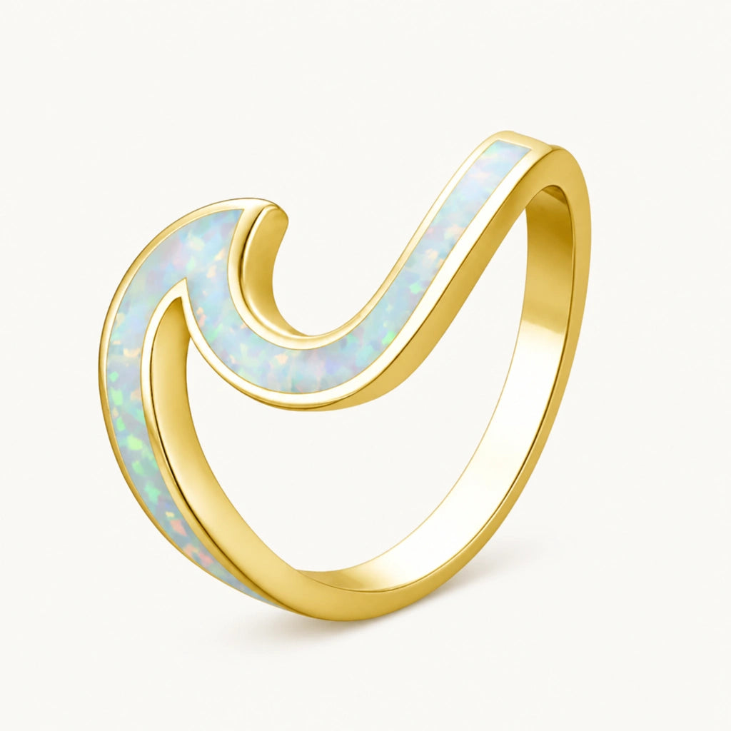 14K vergoldeter Opal Ring im Wellen-Design