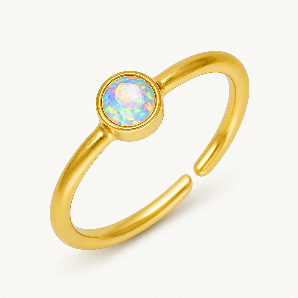14K vergoldeter Opal Ring mit runder Zargenfassung