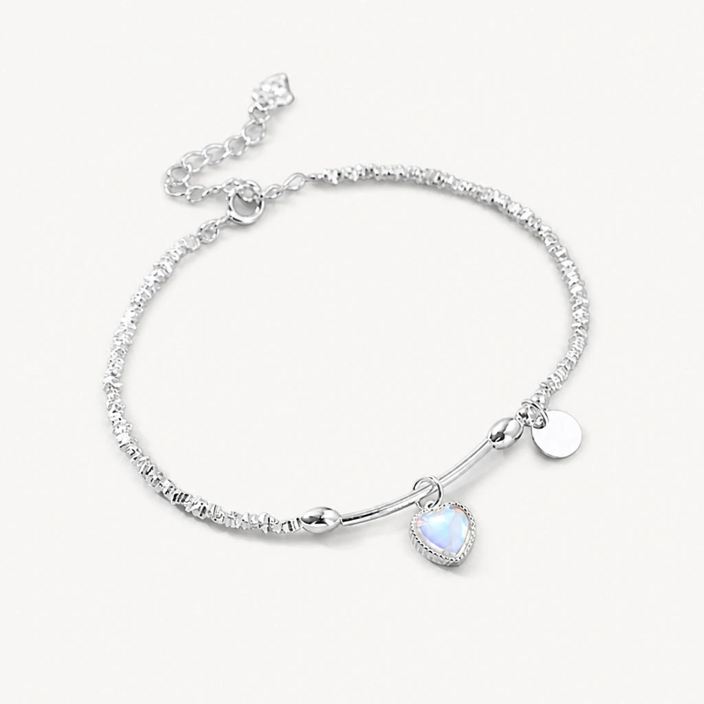 Mondstein Armband aus 925er Silber mit Herzanhänger