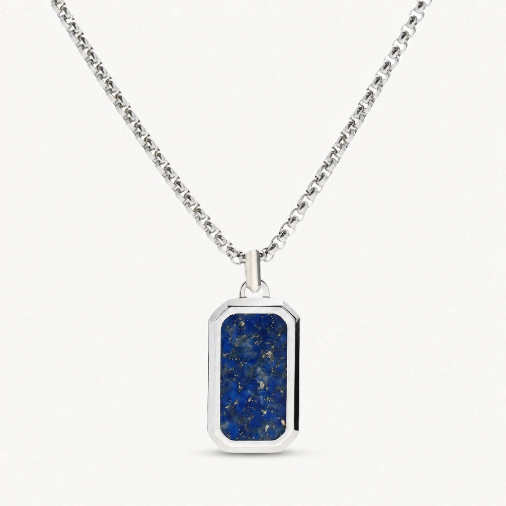 Lapislazuli Kette Silber mit rechteckigem Edelstein Anhänger