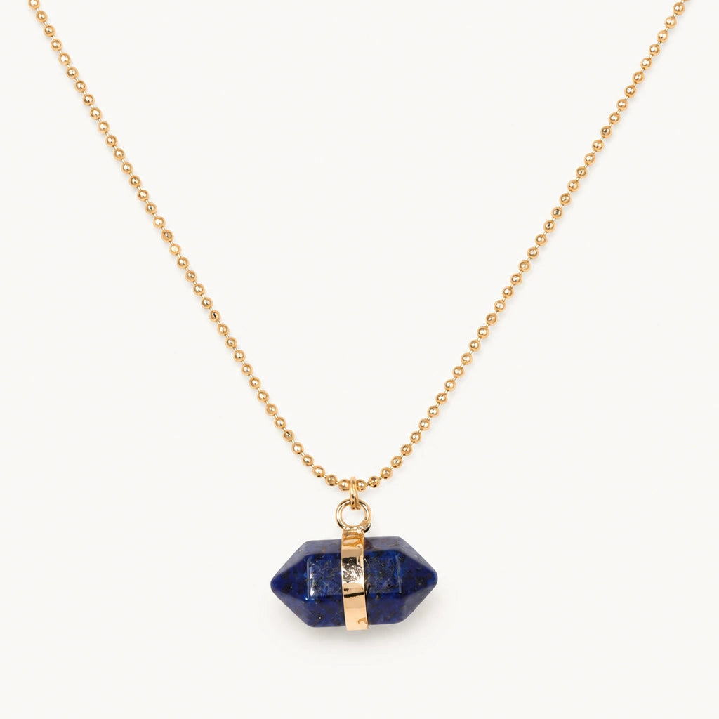 Lapislazuli Kette mit sechseckigem Steinanhänger in Gold