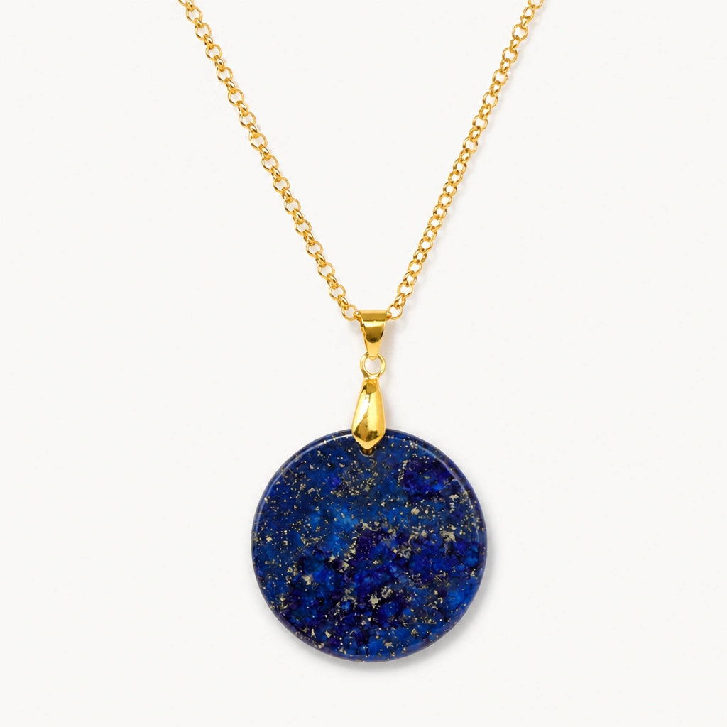 Lapislazuli Anhänger Gold mit rundem Edelstein an Gliederkette