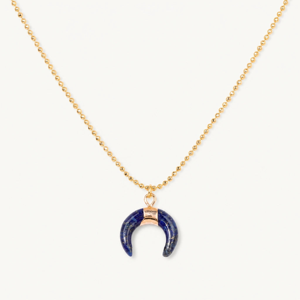 Lapislazuli Halskette Gold mit Mondsichel Anhänger