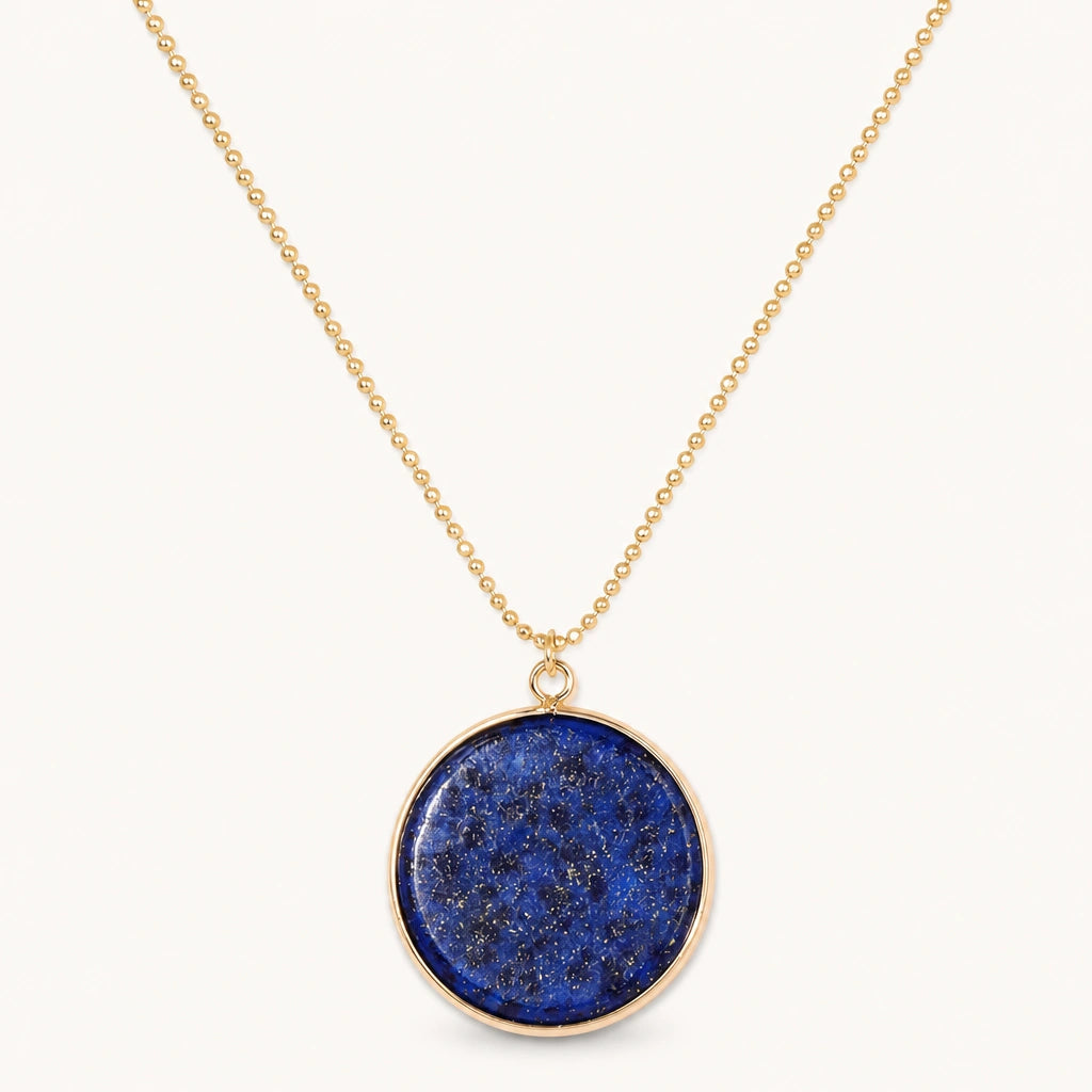 Lapislazuli Kette mit großem rundem Anhänger in Gold