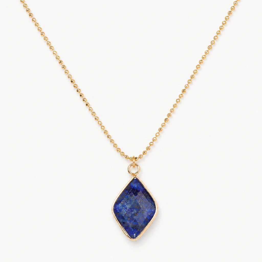 Lapislazuli Kette Gold mit rautenförmigem Steinanhänger