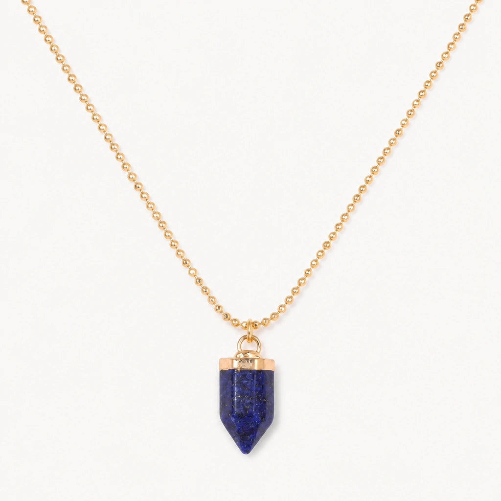 Lapislazuli Anhänger Gold in Kristallspitzenform an feiner Kette