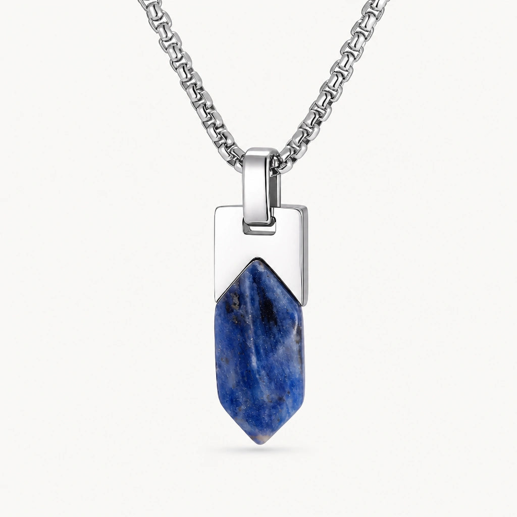 Lapislazuli Kette Silber mit sechseckiger Steinspitze