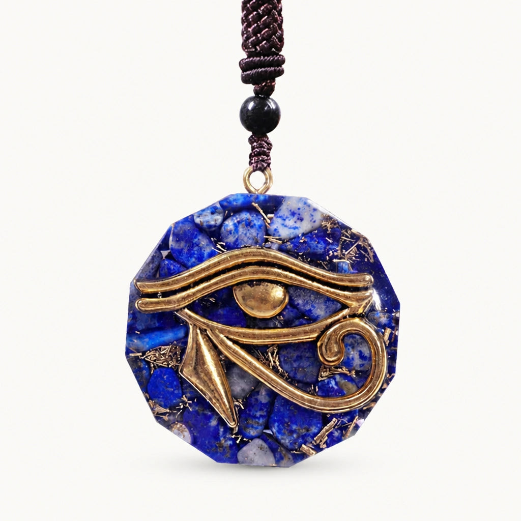 Lapislazuli Anhänger mit Horusauge an geflochtener Kordel
