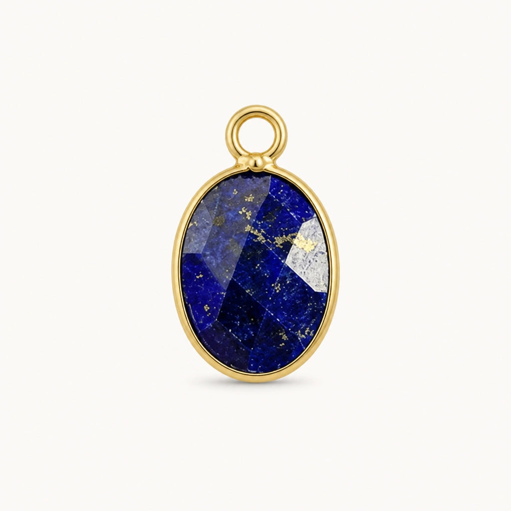 Lapislazuli Anhänger Gold mit kleinem ovalem Stein und zwei Ösen