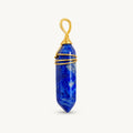 Lapislazuli Anhänger mit Kristallspitze und goldfarbener Drahtwicklung