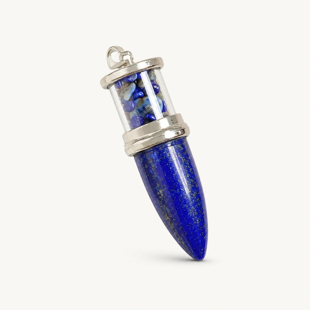 Lapislazuli Anhänger Silber in Patronenform mit Glaszylinder