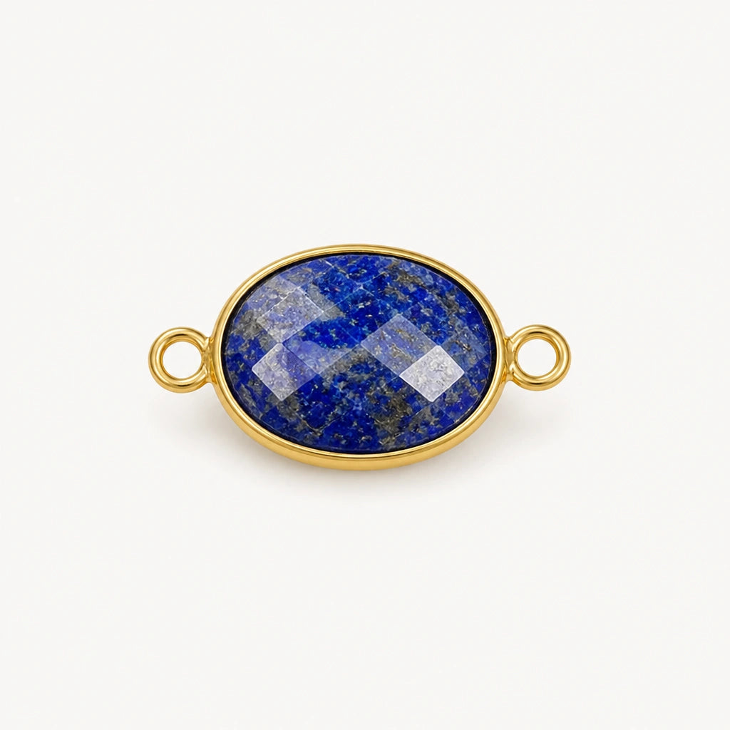 Lapislazuli Anhänger Gold mit ovalem facettiertem Stein und zwei Ösen