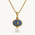Lapislazuli Kette im Vintage-Stil mit ovalem Medaillon und Perle