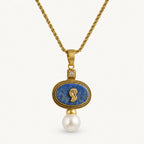 Lapislazuli Kette im Vintage-Stil mit ovalem Medaillon und Perle