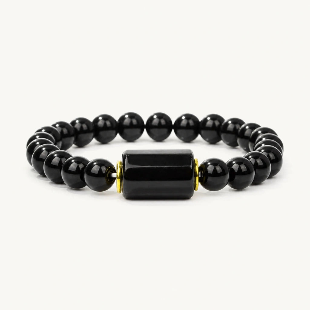 Schwarzes Onyx Armband mit rechteckiger Zierperle