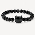 Onyx Perlen Armband mit Katzenmotiv