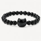 Onyx Perlen Armband mit Katzenmotiv