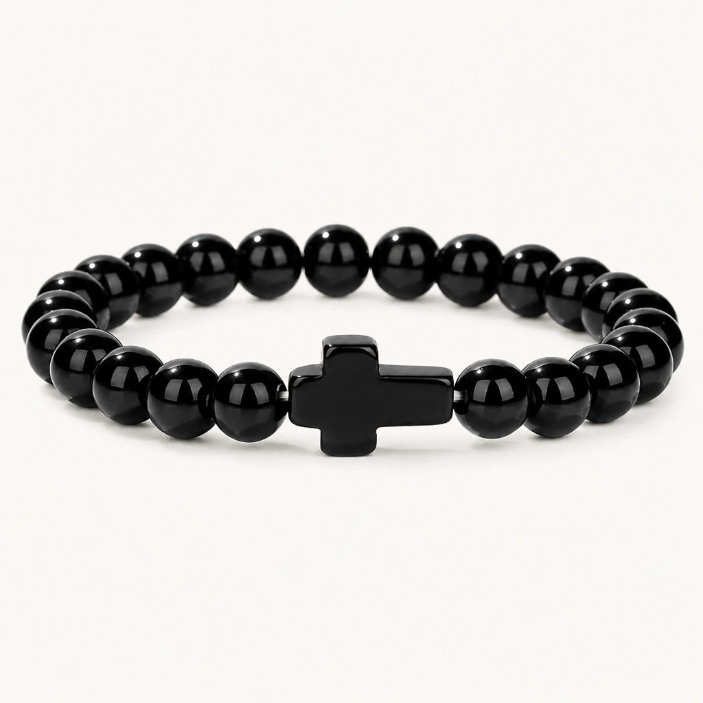 Onyx Armband mit schwarzem Kreuz