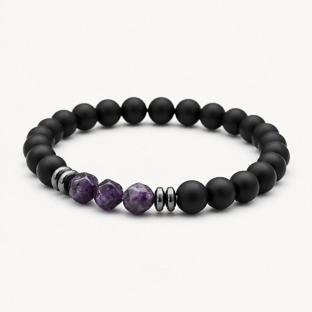 Schwarzer Onyx Armband mit Amethyst-Perlen