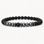 Onyx Armband mit Hämatit und silberfarbenen Akzenten