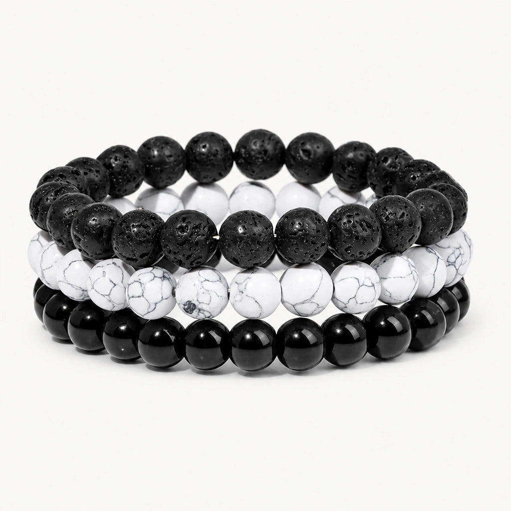 Onyx Armbänder Set mit Howlith und Lavastein