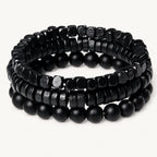 Schwarzes Onyx Armbänder Set mit geometrischen Perlen