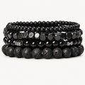 Onyx Armbänder Set mit Lavastein und Metallakzenten