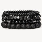 Onyx Armbänder Set mit Lavastein und Metallakzenten
