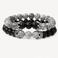 Onyx Armbänder Set mit grauem Map Stone und silberfarbenen Zierelementen