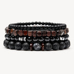 Onyx Armbänder Set mit Lavastein und roten Holzperlen