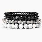 Schwarzes Onyx Armbänder Set mit Map Stone und Howlith