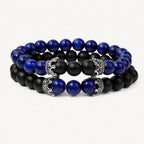 Onyx Armbänder Set mit blauem Lapislazuli und silberfarbenen Elementen