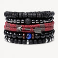 Onyx Armbänder Set mit Lavastein, Hämatit und rotem Textilband