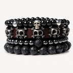 Onyx Armbänder Set mit Lavastein und Totenkopf-Motiven