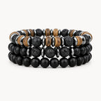 Onyx Armbänder Set mit Lavastein und braunen Holzperlen