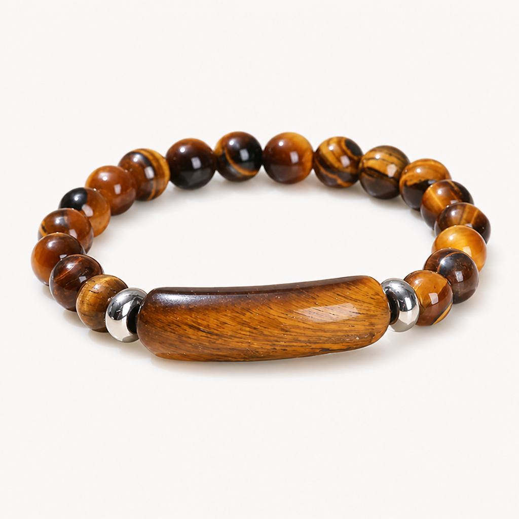 Tigerauge Perlenarmband mit länglichem Mittelstein