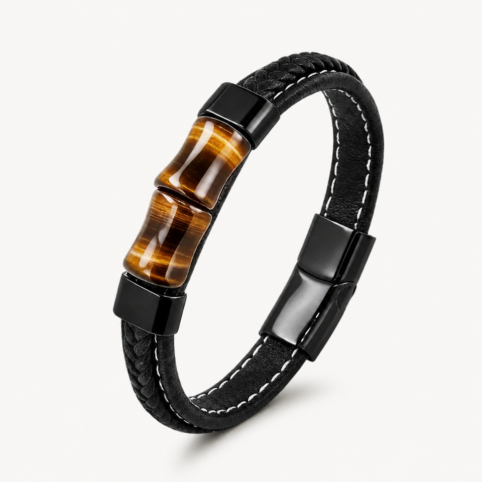 Tigerauge Herren Lederarmband mit zwei Mittelsteinen