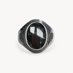 Onyx Siegelring aus 925er Silber mit ovalem Cabochon und Strukturrahmen