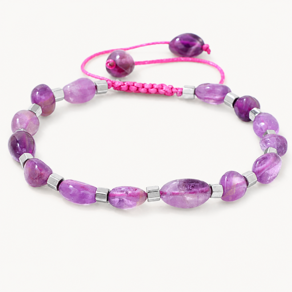 Verstellbares Amethyst Armband mit unregelmäßigen Steinen