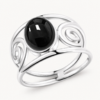 Onyx Ring aus 925er Silber mit Spiralornamenten