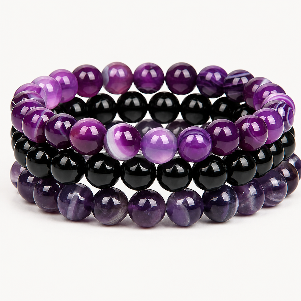Amethyst Achat Onyx Armband Set