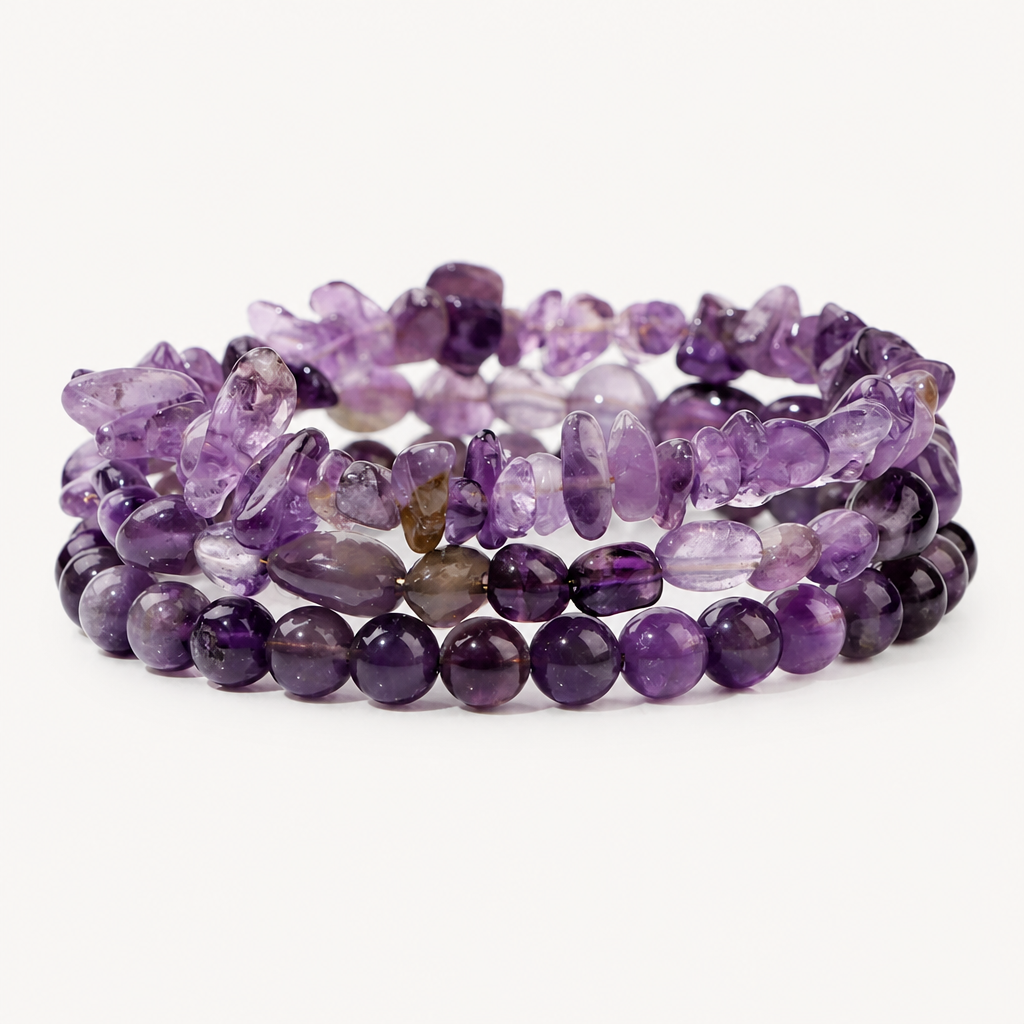 Mehrreihiges Amethyst Armband mit Splittersteinen und Perlen