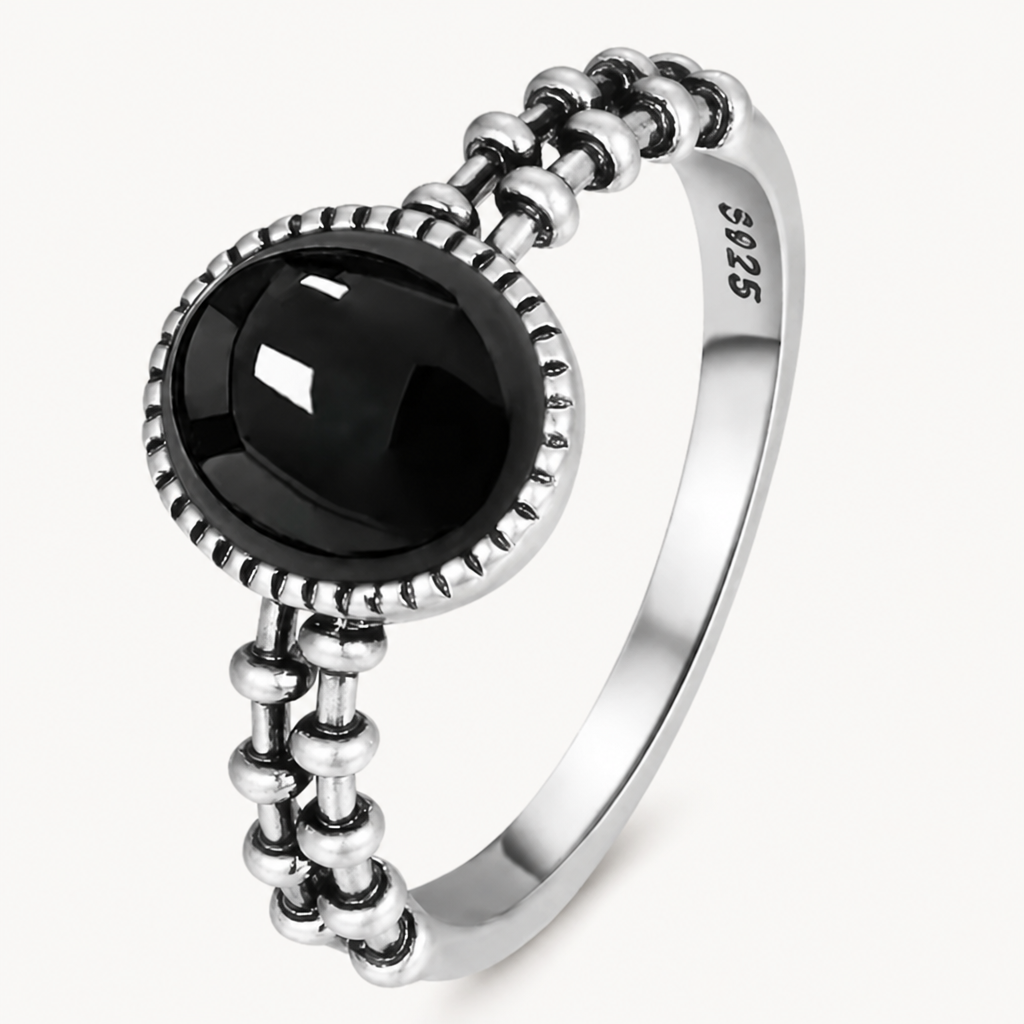 Onyx Ring aus 925er Silber mit Kettenschiene